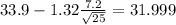 33.9-1.32\frac{7.2}{\sqrt{25}}=31.999
