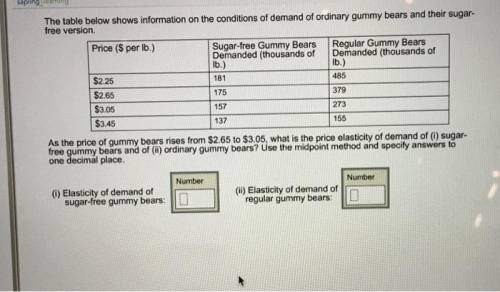 As the price of gummy bears rises from $2.65 to $3.05, what is the price elasticity of demand of (i)