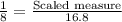 \frac{1}{8}=\frac{\text{Scaled measure}}{16.8}