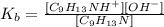 K_{b} = \frac{[C_{9}H_{13}NH^{+}][OH^{-}]}{[C_{9}H_{13}N]}