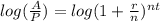 log(\frac{A}{P})=log(1+\frac{r}{n})^{nt}