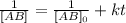 \frac{1}{[AB]} = \frac{1}{[AB]_0} + kt