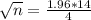 \sqrt{n} = \frac{1.96*14}{4}