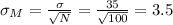 \sigma_M=\frac{\sigma}{\sqrt{N}} =\frac{35}{\sqrt{100}}=3.5