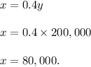 x=0.4y\\\\x=0.4\times 200,000\\\\x=80,000.