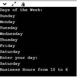 Create an application that contains an enumeration that represents the days of the week. Display a l
