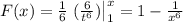 F(x) = \frac{1}{6}\left.(\frac{6}{t^6})\right|_{1}^x = 1- \frac{1}{x^6}