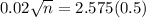 0.02\sqrt{n} = 2.575(0.5)