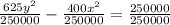 \frac{625y^{2} }{250 000} - \frac{400x^{2} }{250 000} = \frac{250 000}{250 000}