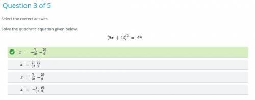 (9x+13)^2=49 Solve the quadratic equation given below.