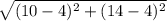 \sqrt{(10 - 4)^{2} + (14 - 4)^{2}}