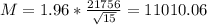 M = 1.96*\frac{21756}{\sqrt{15}} = 11010.06