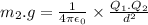 m_2.g=\frac{1}{4\pi\epsilon_0} \times \frac{Q_1.Q_2}{d^2}