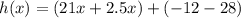 h(x) = ( 21x+2.5x )+( -12 - 28)