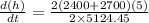 \frac{d(h)}{dt} =\frac{2(2400+2700)(5)}{2\times 5124.45}