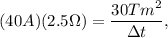 (40A)(2.5\Omega)= \dfrac{30Tm^2}{\Delta t },