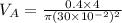 V _{A} = \frac{0.4 \times 4 }{\pi ( 30 \times 10^{-2} )^{2}  }