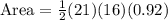 \text {Area}=\frac{1}{2}(21)(16) (0.92)