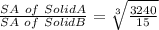 \frac{SA \ of \ Solid A}{SA \ of \ Solid B}=\sqrt[3]{\frac{3240}{15}}