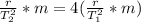 \frac{r}{T_2^2} *m = 4(\frac{r}{T_1^2} *m)