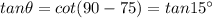 tan\theta=cot(90-75)=tan15^{\circ}