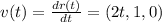 v(t)=\frac{dr(t)}{dt}=(2t,1,0)