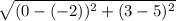 \sqrt{(0-(-2))^2+(3-5)^2}