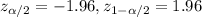 z_{\alpha/2}=-1.96, z_{1-\alpha/2}=1.96
