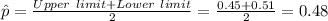 \hat p=\frac{Upper\ limit+Lower\ limit}{2}=\frac{0.45+0.51}{2}=0.48