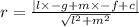 r=\frac{ |l \times  - g + m \times  - f+ c| }{ \sqrt{ {l}^{2} +  {m}^{2}  } }