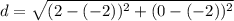 d=\sqrt{(2-(-2))^2+(0 -(-2))^2}