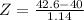 Z = \frac{42.6 - 40}{1.14}