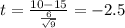 t=\frac{10-15}{\frac{6}{\sqrt{9}}}=-2.5