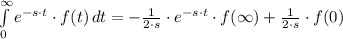 \int\limits^{\infty}_{0} {e^{-s\cdot t}\cdot f(t)} \, dt = -\frac{1}{2\cdot s}\cdot e^{-s\cdot t}\cdot f(\infty)+\frac{1}{2\cdot s}\cdot f(0)