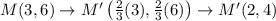 M(3,6) \rightarrow M^{\prime}\left(\frac{2}{3} (3), \frac{2}{3} (6)\right) \rightarrow M^{\prime}(2,4)