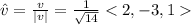 \hat{v}=\frac{v}{\mid v\mid}=\frac{1}{\sqrt{14}}