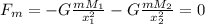 F_{m}=-G\frac{mM_{1}}{x_{1}^{2}}-G\frac{mM_{2}}{x_{2}^{2}}=0