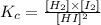 K_c=\frac{[H_2]\times [I_2]}{[HI]^2}