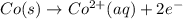 Co(s)\rightarrow Co^{2+}(aq)+2e^{-}