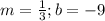 m =\frac{1}{3}; b= -9