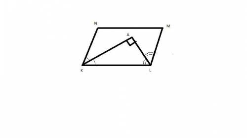 Given: KLMN is a parallelogram,  KA − angle bisector of ∠K  LA − angle bisector of ∠L Prove: m∠KAL =