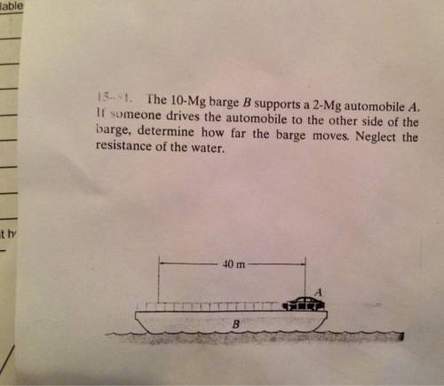 The 10-mg barge b supports a 2-mg automobile a. if someone drives the automobile to the other side o