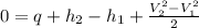 0=q+h_{2}-h_{1}+\frac{V_{2}^{2}-V_{1}^{2}}{2}