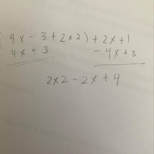 Simplify. (4x−3+2x2)+(2x+1)