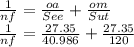 \frac{1}{nf}=\frac{oa}{See}+\frac{om}{Sut}\\\frac{1}{nf}=\frac{27.35}{40.986}+\frac{27.35}{120}