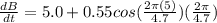 \frac{dB}{dt}  = 5.0+0.55cos(  \frac{2\pi(5) }{4.7})(\frac{2\pi }{4.7})