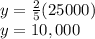 y = \frac {2} {5} (25000)\\y = 10,000