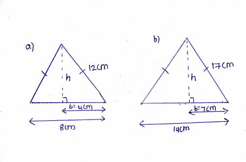 Work out the height of the following triangles