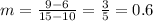 m=\frac{9-6}{15-10}=\frac{3}{5}=0.6