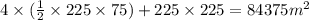 4\times(\frac{1}{2}\times 225 \times 75)+225\times225 = 84375 m^2